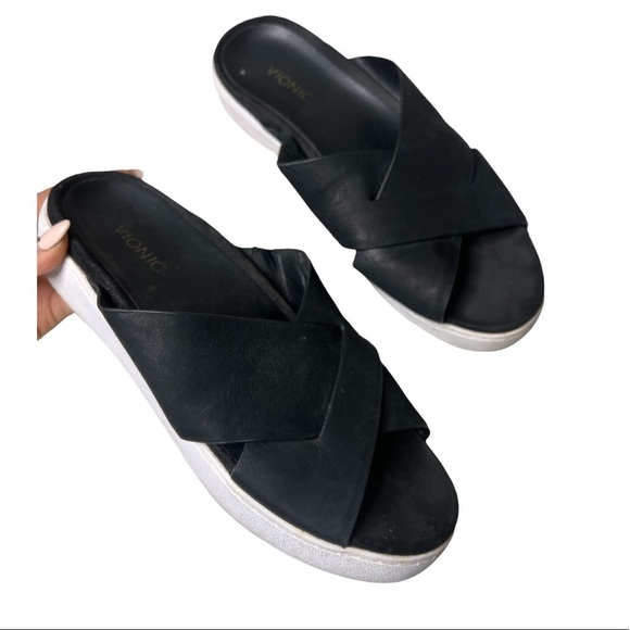Vionic Womens 7 Black Lou Platform Criss Cross Sandal - Picture 1 of 4